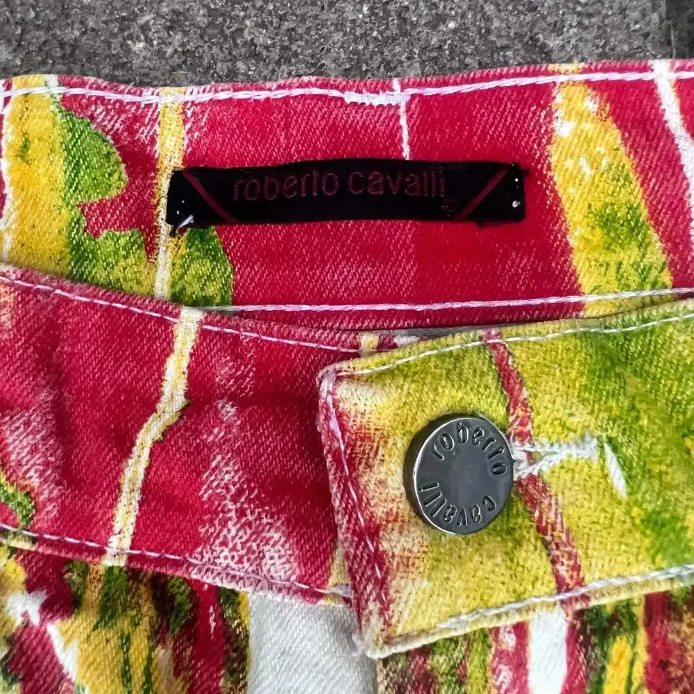 Roberto Cavalli Vintage Multi-Color Drip Paint Print Denim Jeans